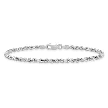 Rhodium Over 10k White Gold 2.75mm Diamond-Cut Quadruple Rope Link Bracelet
