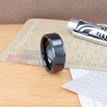 INFINITY Black Tungsten Ring with Beveled Edges 8mm