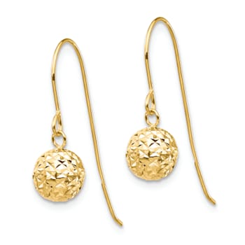 14K Yellow Gold Diamond-Cut Bead Dangle Earrings