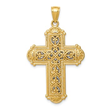 14K Two-tone Gold  Reversible Diamond-Cut Filigree Cross Pendant