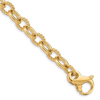 14k Yellow Gold 7.8mm Hand-polished and Textured Fancy Link Bracelet