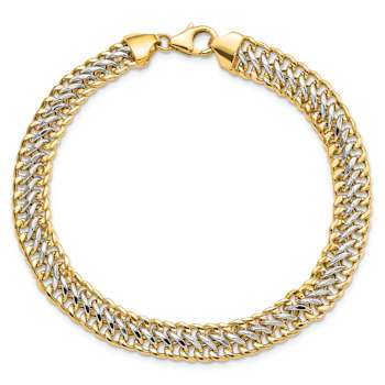 14k Two-tone Gold Polished 7.4mm Fancy Link Bracelet
