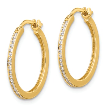 14k Yellow Gold 13/16" Polished Cubic Zirconia Small Hoop Earrings