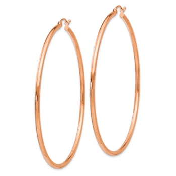14k Rose Gold 2 7/16" Polished Tube Hoop Earrings