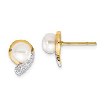 14K Yellow Gold 5-6mm White Button Freshwater Cultured Pearl 0.01ct
Diamond Post Earrings