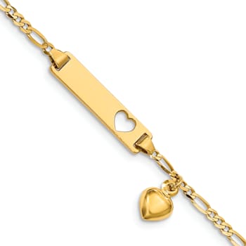 14k Yellow Gold Cut-out Heart with Dangling Heart Children's Figaro Link
ID Bracelet