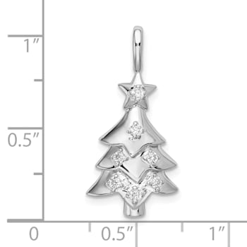 Rhodium Over Sterling Silver CZ Christmas Tree Pendant