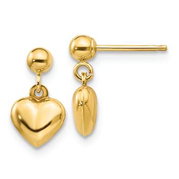 14k Yellow Gold Children's Puffed Heart Dangle Earrings