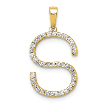 14K Yellow Gold Diamond Letter S Initial Pendant