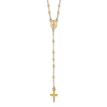14K Yellow Gold Polished and Diamond-cut with 3-inch Extension Rosary