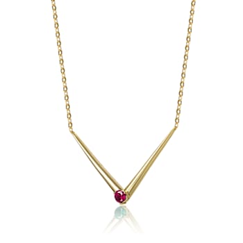 Ruby Color CZ Chevron Layering Necklace In 14K Gold Over Sterling Silver