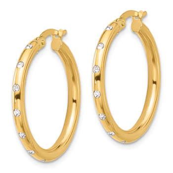 14k Yellow Gold Polished Cubic Zirconia 1" Hoop Earrings