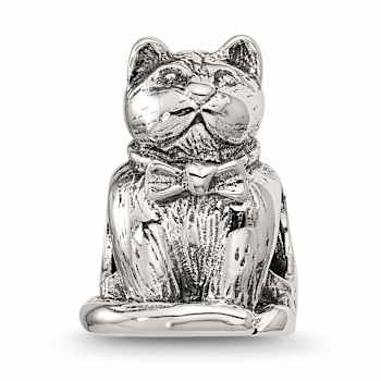 Sterling Silver Textured Sitting Cat Bead