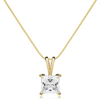 White Cubic Zirconia 14k Yellow Gold Pendant With Chain 1.00ctw