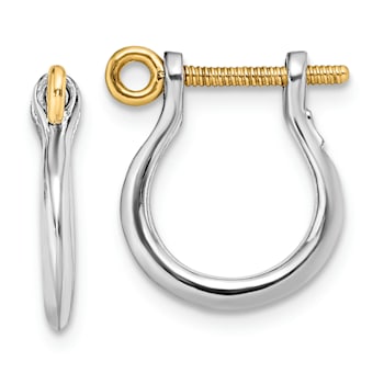 Rhodium Over Sterling Silver Polished 3D Small Shackle with 14k Yellow
Gold Accent Screw Earrings