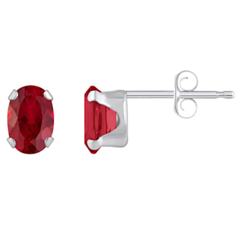6x4mm Oval Lab Created Ruby Rhodium Over 10k White Gold Stud Earrings