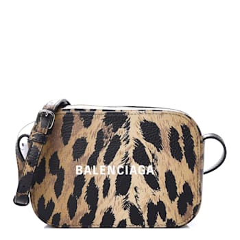 Balenciaga Calfskin Logo Printed Leopard XS Everyday Camera Bag