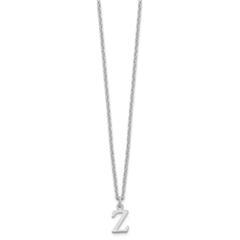 Rhodium Over Sterling Silver Cutout Letter Z Initial Necklace