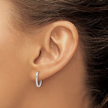 Rhodium Over 14k White Gold Polished 1/2" Oval Hinged Hoop Earrings