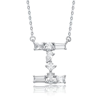 Initial I Mixed Cut CZ Pendant Necklace In Sterling Silver 18 Inch