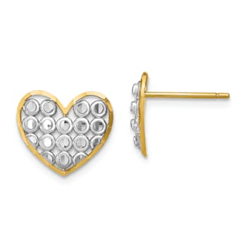 14K Two-tone Gold Diamond-Cut Heart Stud Earrings