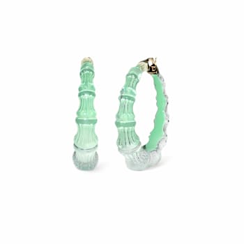 14K Yellow Gold Over Sterling Silver Acrylic and Enamel Bamboo Illusion
Hoops in Mint Green