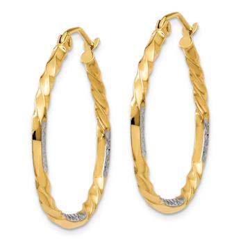 14k Two-tone Diamond-cut Twisted Hoop Earrings