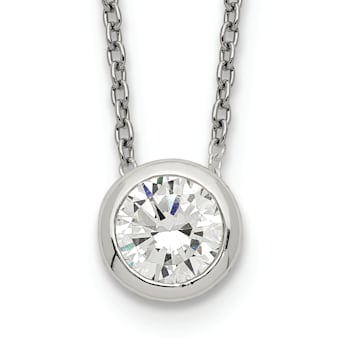 Sterling Silver Bezel 8mm Cubic Zirconia Necklace