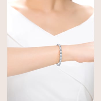 Square-Cut CZ Tennis Bracelet In Rhodium Over Brass