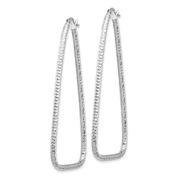 Rhodium Over 14k White Gold 2 1/4" Polished and Diamond-Cut Double
Triangle Hoop Earrings