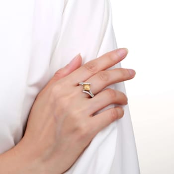 Princess Cut Citrine with White Sapphire Accents Bypass Ring, 1.08ctw