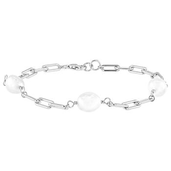 Cultured Freshwater Pearl Station Paperclip Chain Bracelet In Sterling
Silver 8mm
