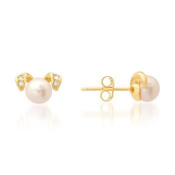 6mm Cultured Freshwater Pearl And Cubic Zirconia 14k Yellow Gold Over
Silver Dog Earrings 0.02ctw