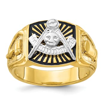 10K Two-Tone Yellow and White Gold Men's Textured and Black Enamel Past
Master Masonic Ring