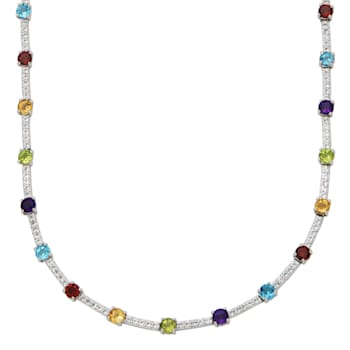 Multi-Gemstone Rhodium Over Sterling Silver Necklace 16.44ctw