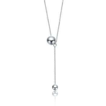Minimalist Dual Sphere Drop Necklace In Rhodium Over Brass