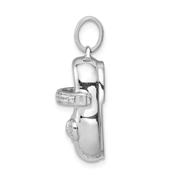 Rhodium Over 14k White Gold Diamond Baby Girl Shoe Pendant