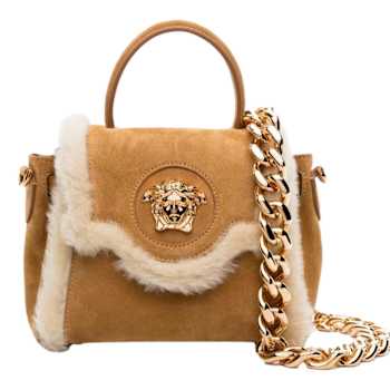Versace Brown Leather with Beige Sherling Trim La Medusa Top-Handle Mini Bag