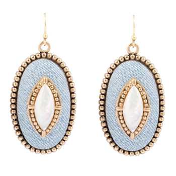 Barse Jewelry Blue Denim Dreams White Mother of Pearl Golden Drop Earrings