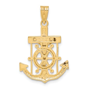 14K Yellow and White Gold Diamond-cut Mariner's Cross Pendant