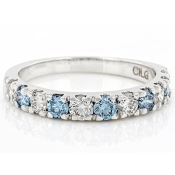 Blue And White Lab-Grown Diamond Band Ring In 14K White Gold 1.00ctw