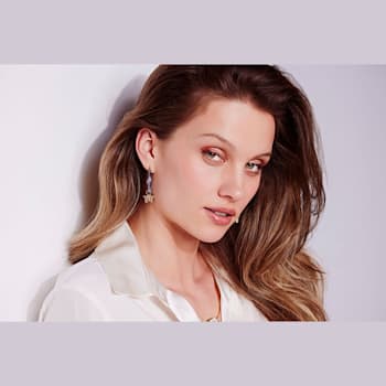14K Yellow Gold Over Sterling Silver Acrylic Mini Butterfly Charm Hoop
Earrings in Pastel Blue