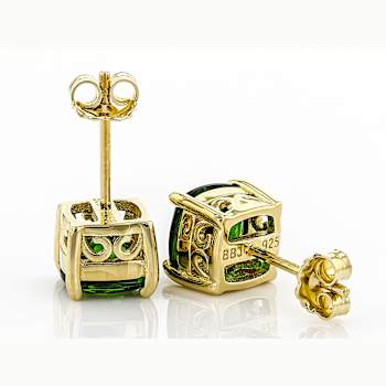 Chrome Diopside Solitaire Stud Earrings In 18K Gold Over Sterling Silver 2.67ctw