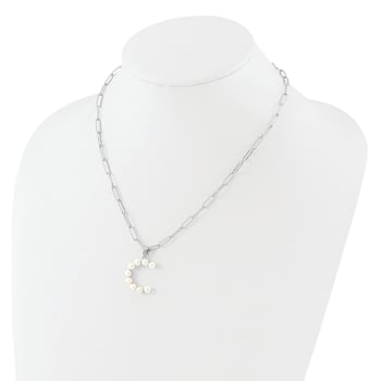 Rhodium Over Sterling Silver 3-5.5mm Freshwater Cultured Pearl LETTER C
18-inch Necklace