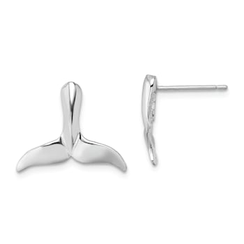 Rhodium Over 14k White Gold Whale Tail Stud Earrings