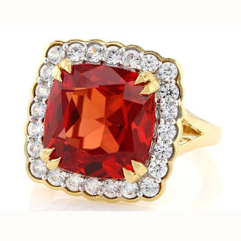 Lab-Created Padparadscha Sapphire And White Zircon Ring In 18K Gold Over
Sterling Silver 9.26ctw