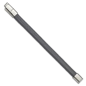 Gray Woven Leather and Stainless Steel Polished 8-inch with 0.5-inch
Extension Bracelet
