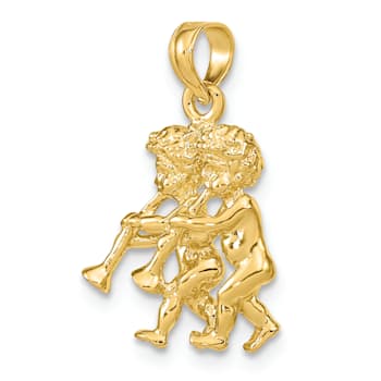 14k Yellow Gold 3D Textured Gemini Zodiac pendant