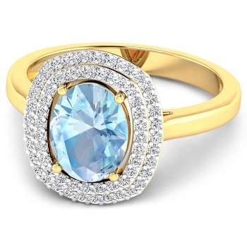 1.56ctw Blue Aquamarine and Diamond 14K Yellow Gold Halo Ring