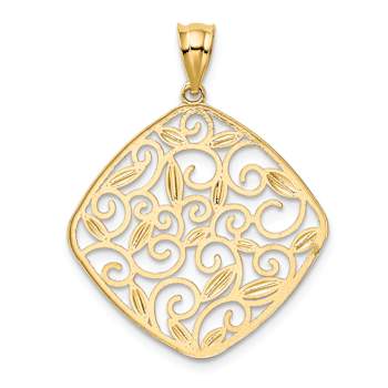14k Yellow Gold and Rhodium Over 14k Yellow Gold Diamond-Cut Filigree
Swirl Pendant